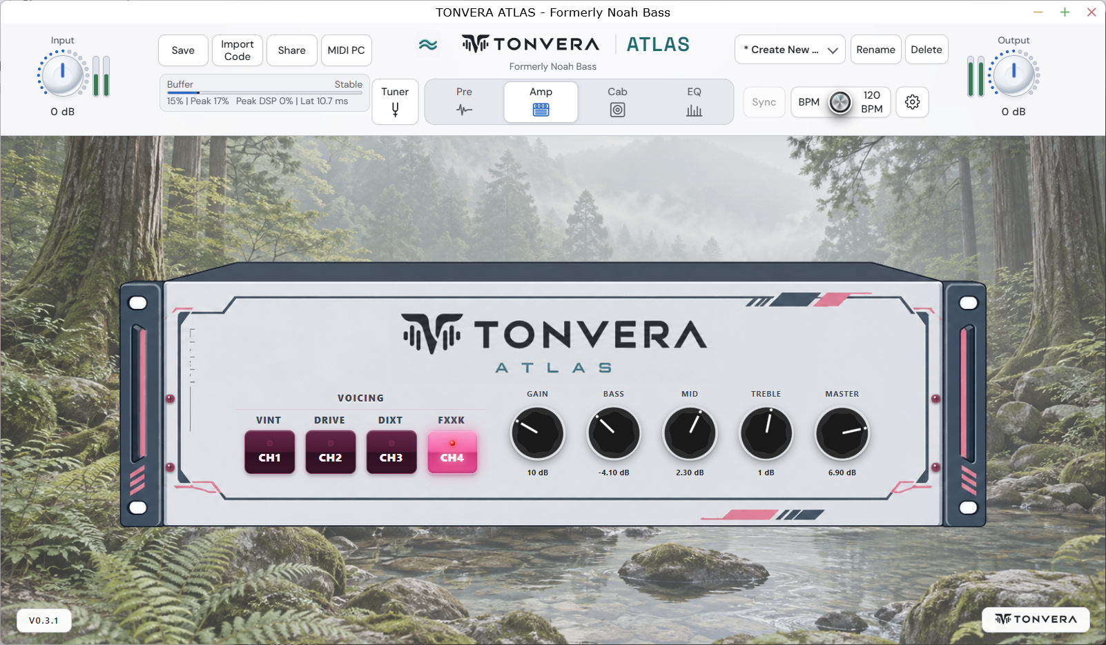 TONVERA ATLAS bass effects processor interface preview